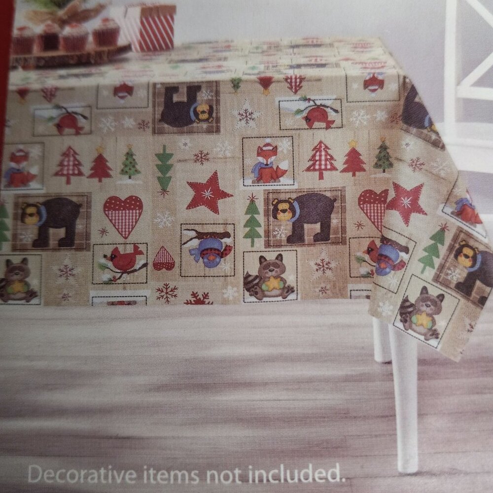 Holiday Time Vinyl Tablecloth 52" X 70" Rectangular Country Winter Patchwork NEW
